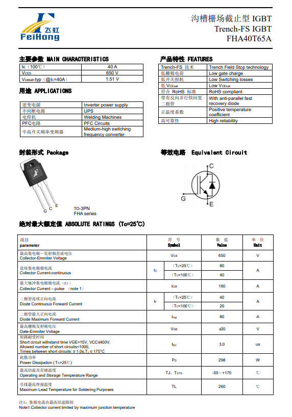 Build excellent inverter integrated machine, FHA40T65A high voltage IGBT helps circuit design innovation Build excellent inverter integrated machine, FHA40T65A high voltage IGBT helps circuit design innovation